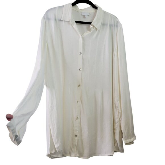 J. Jill Women's Crepe Textured Long Sleeve White/Cream Tunic Blouse Size XL - Picture 1 of 13